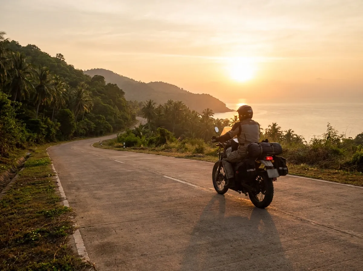 Đường ven biển Côn Đảo dẫn tới Nghĩa trang Hàng Dương, chủ động xe máy khi đi viếng